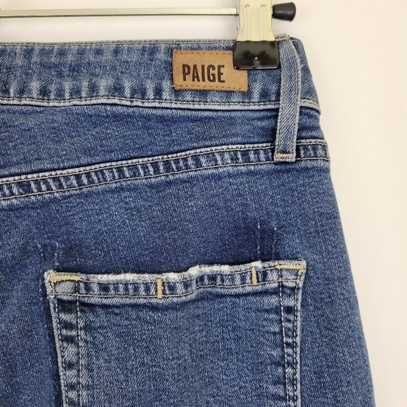 PAIGE High Rise Straight Crop Raw Hem Two Tone Denim Jean in Lyla - Picture 6 of 12